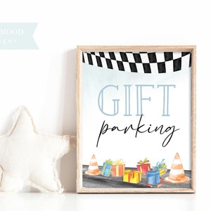 Cadeau parkeerbord, snelle één kaarten en geschenken teken, raceauto verjaardagsfeestje decor, racefeest teken, twee snelle, afdrukbare instant download