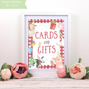 Signe de cartes et de cadeaux, signe de ferme, décor de table d'animaux de ferme, fête d'anniversaire de fille de garçon, décorations de basse-cour, animaux de fête, ferme IMPRIMABLE