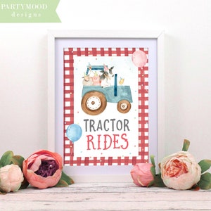 Tractor Rides Farm Sign, Fun Farm Signs, Farm Animals Table Decor, Boy Girl Birthday Party, Barnyard Decorations, Party Animals, PRINTABLE