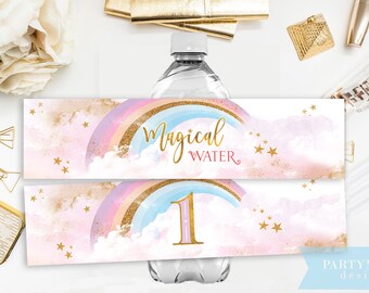 Rainbow Water Labels Rainbow Birthday Invite Magical Party | Etsy