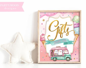 Ice Cream Gifts Sign, Birthday Decor, Cards & Gifts, Here's The Scoop, Sweet One, Two Sweet, Ice Cream Sign, Girl Birthday, Printable 010
