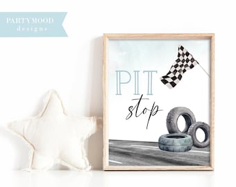 Pit Stop Sign, Fast One Food Station Sign, Little Racer Race Car Birthday Party Decor, Racing Party Sign Two Fast Printable Instant Download