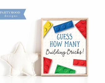 Guess How Many Sign, Building Blocks Game, Fun Games, Blocks Party, Builders, Building Bricks, Build It Boy Birthday Party, PRINTABLE