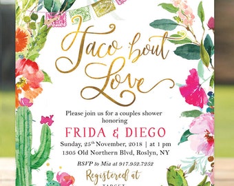 Fiesta Couples shower invitation - Mexican birthday invitation - Floral Flowers Cactus Bridal shower - digital printable DIY card invite