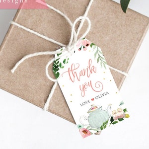 Tea Party Favor Tags, bloemen uitnodiging, meisje 1e verjaardag, high Tea Party, tuin verjaardagskaart voor meisjes, pastel blush roze bloemen etiketten