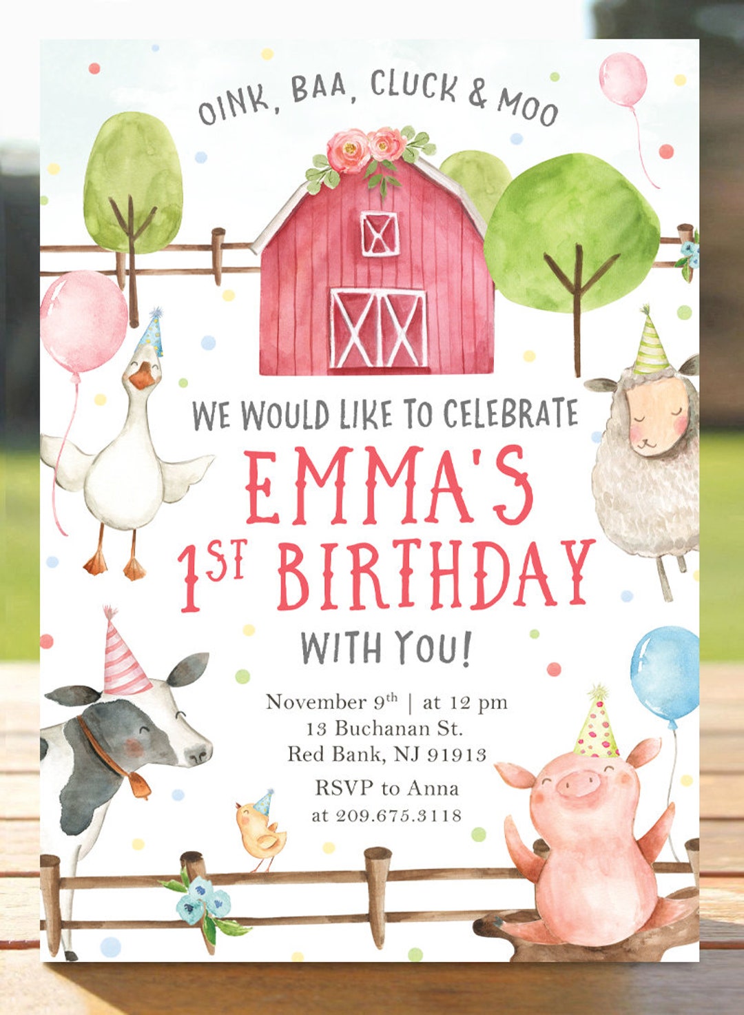 Farm Animals Birthday Invitation, Editable First Birthday Invite ...
