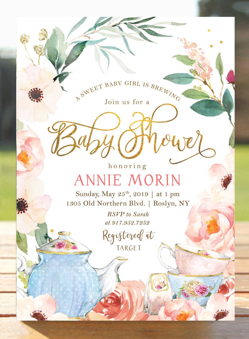 Floral Tea Party Baby Shower Invitation Girl Shower Floral Etsy