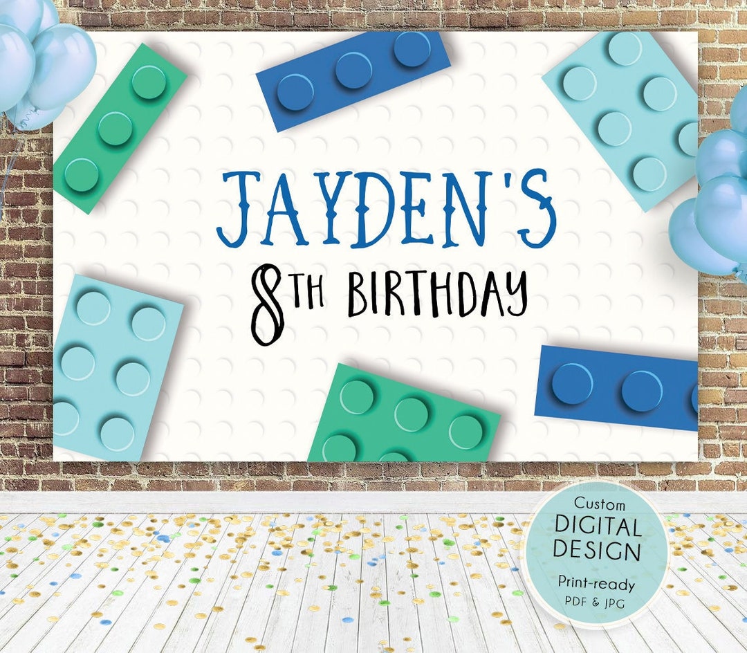 Editable Building Blocks Backdrop, Bricks Backdrop Birthday Party