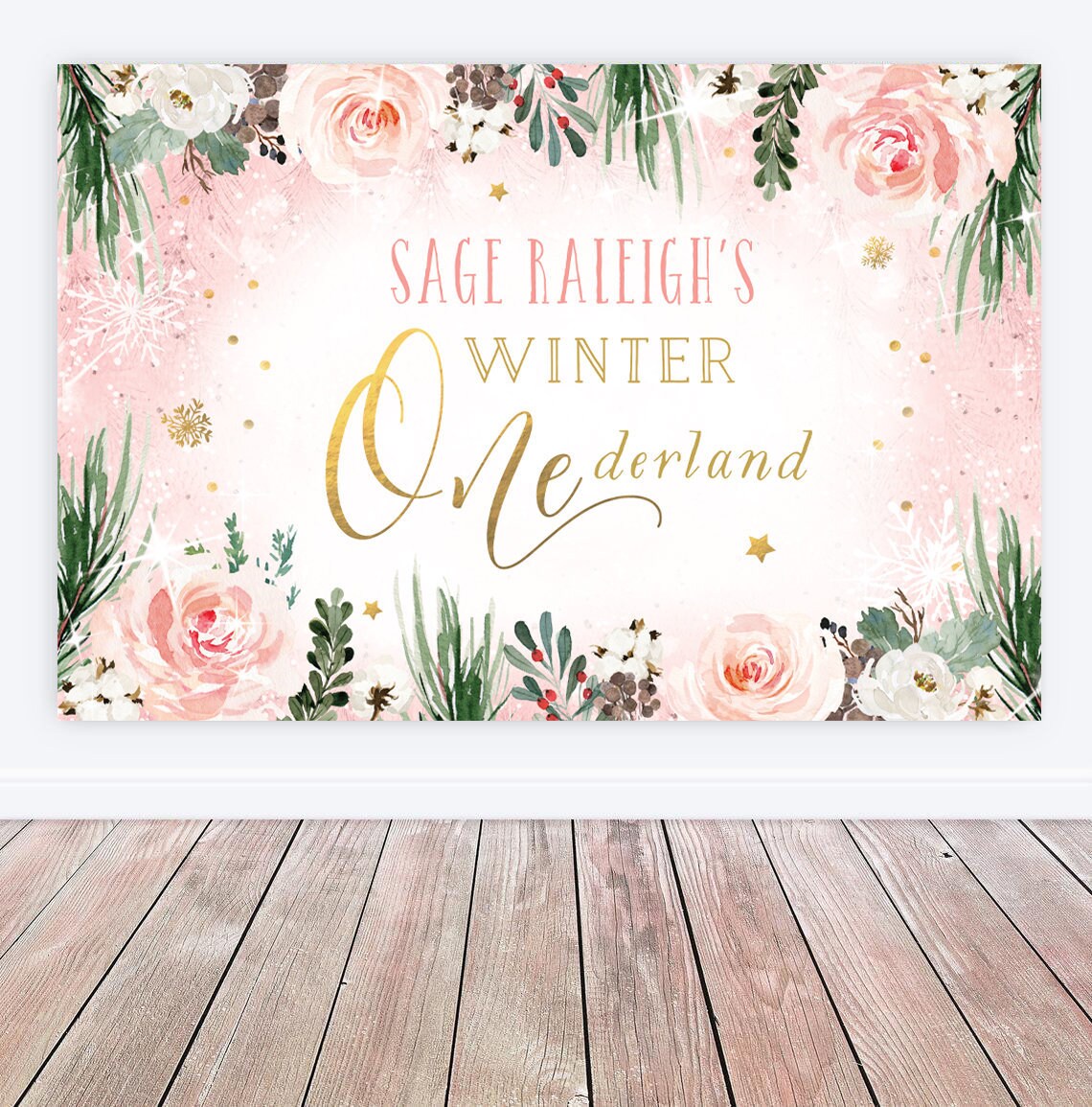 Winter Onederland Signs Girl Birthday Wonderland Party Digital Printable Thank You Snow Much for Coming Sign Gold Blush First Birthday