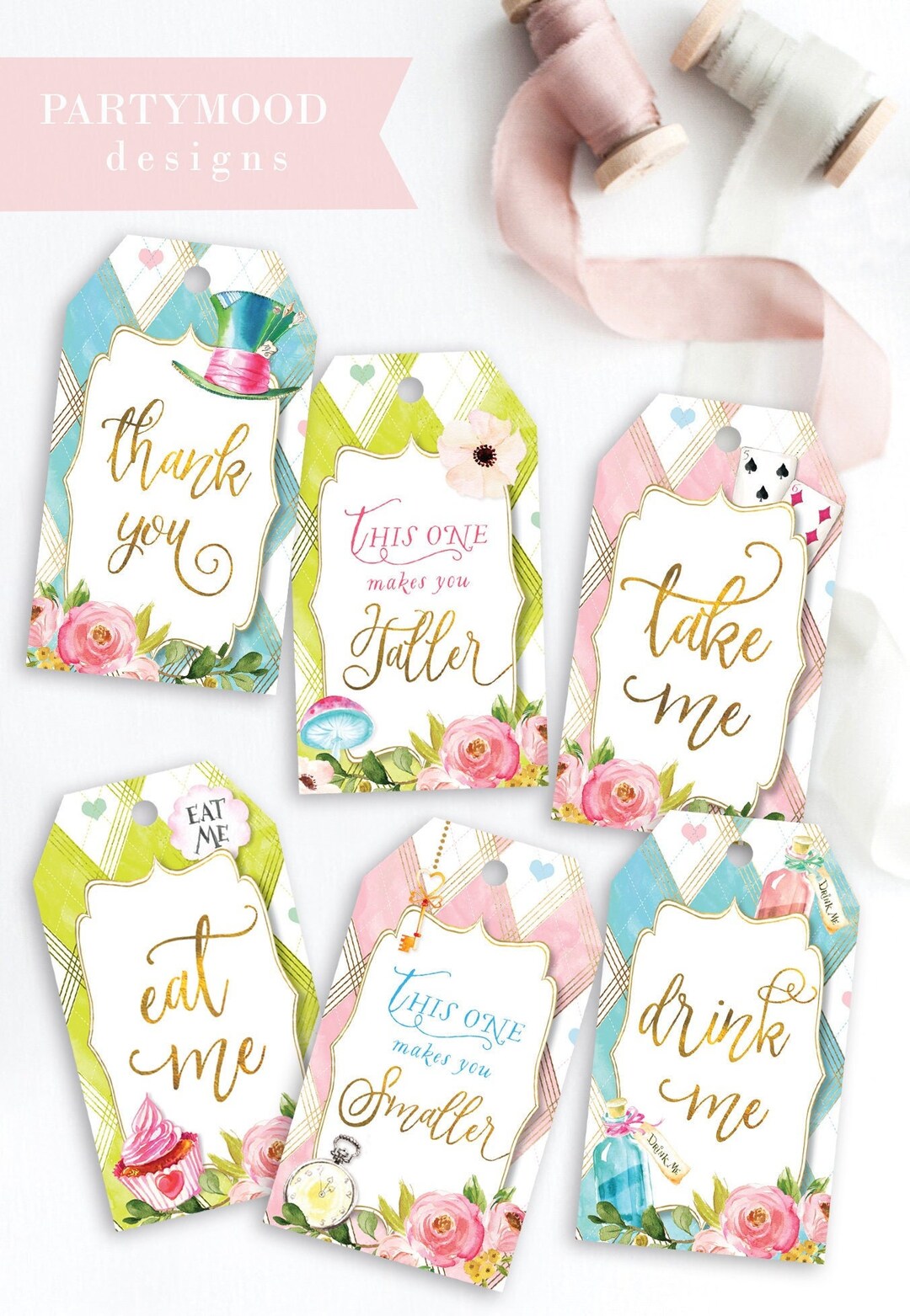 Alice in Wonderland Tags, Alice Tag, Onederland, Girl 1st Birthday ...