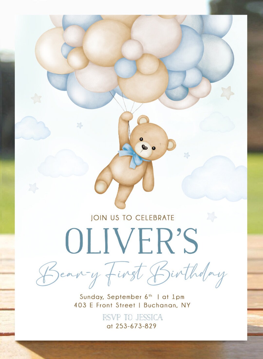 Teddy Bear Birthday Invitation Beary First Birthday Party Invite Boy ...