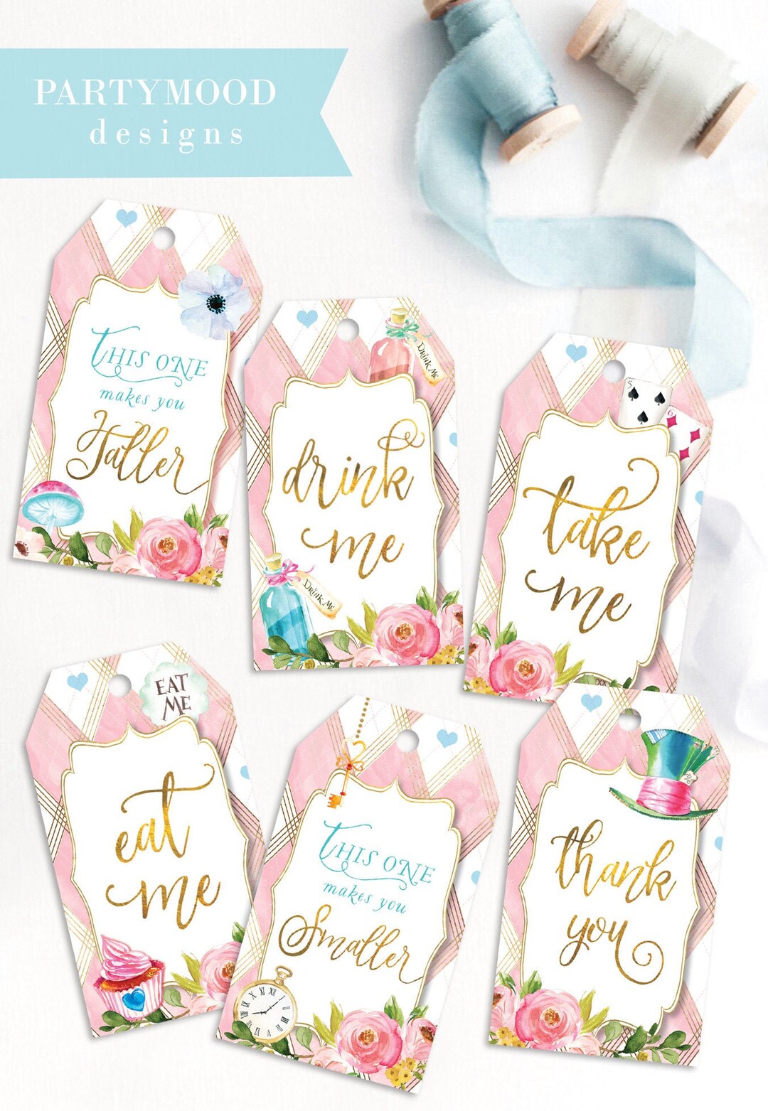 Alice in Wonderland Tags, Alice Tag, Onederland, Girl 1st Birthday ...