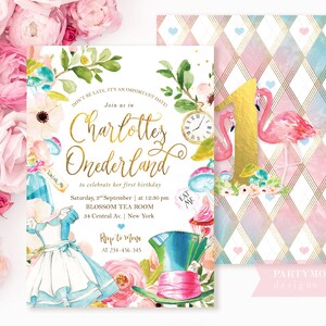 Convite Alice no País das Maravilhas, convite para festa de primeiro aniversário da Onederland Girl, Mad Tea Party, convite para primeiro aniversário, QUALQUER IDADE, para impressão