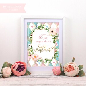 Sinal de flores silvestres de Alice no país das maravilhas, decoração do primeiro aniversário da menina Onederland, convite de festa de chá louco, decoração com tema de Alice