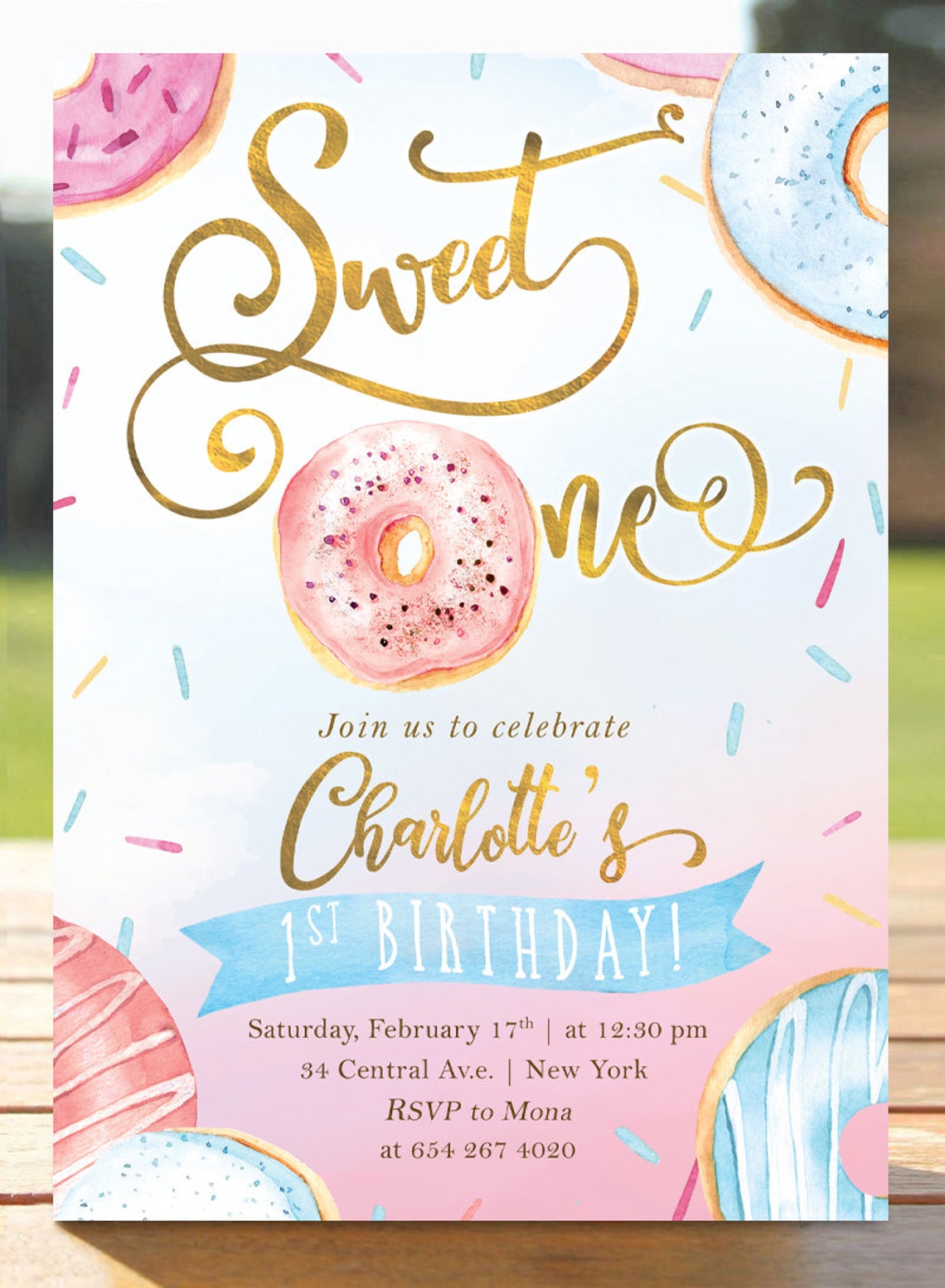 Donut Birthday Invitation Sweet One Donut Invite Donut First Etsy