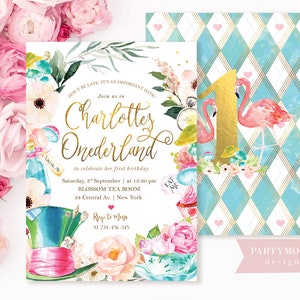 Alice In Wonderland Invitation Editable Onederland Invitation Template Girl's 1st Birthday Party Alice Tea Party Birthday Invite  Printable