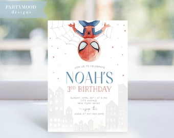 Editable Spider Man Birthday Invitation, Superhero Birthday Invite, Superhero Theme, Spidey Invite, Download Printable Corjl Template