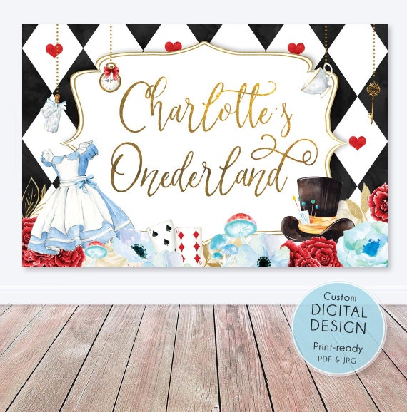 Birthday Party Set, Personalized Alice in Wonderland Backdrop