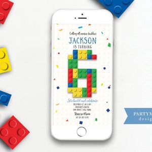 Building Blocks Evite, Phone Invite, Blocks Birthday Party, Builders, Building Blocks Invite, Build It Bricks, Boy Birthday Party, Any Age
