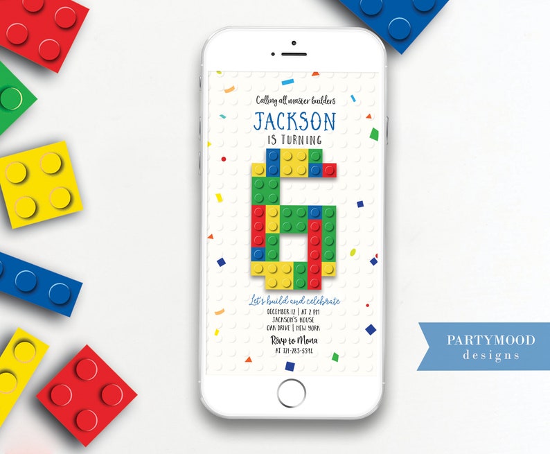 Bloques de construcción Evite, Invitación telefónica, Fiesta de cumpleaños de bloques, Constructores, Invitación de bloques de construcción, Construir ladrillos, Fiesta de cumpleaños de niño, Cualquier edad