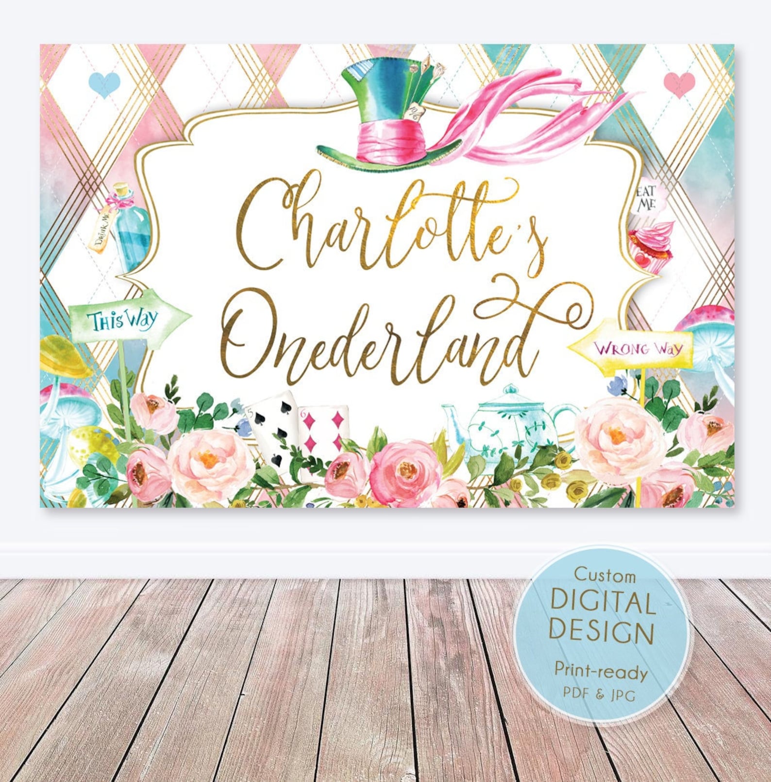 Time For Tea Sign Alice in Wonderland Time for Tea Sign, Decor Onederland Girl's 1st ...