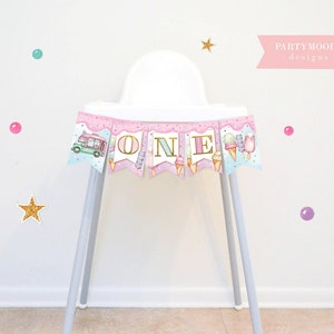 Ice Cream ONE Banner, Sweet Highchair Banner, Here&#39;s The Scoop, Sweet One Bunting, Ice Cream Sign, One is Sweet, Girl Birthday Printable 010