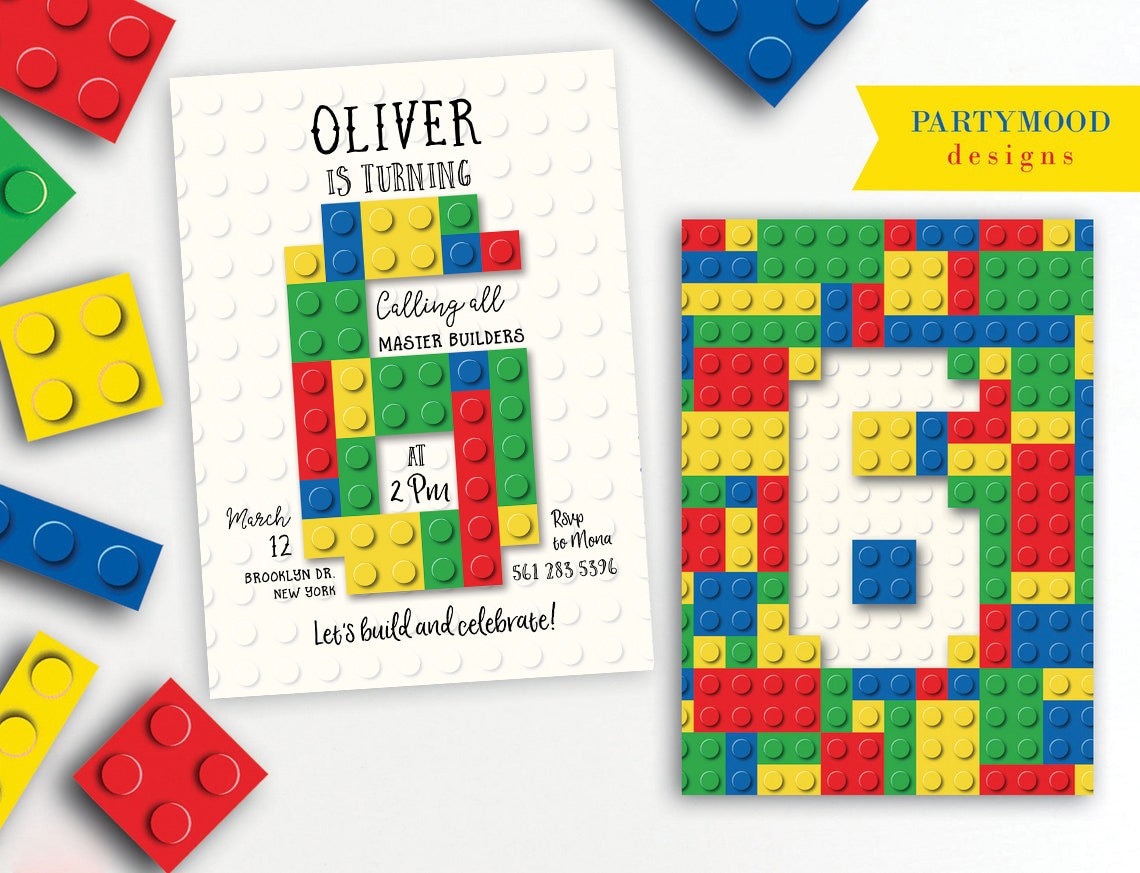 Building Blocks Invitation, Blocks Birthday Party, Builders, Building ...