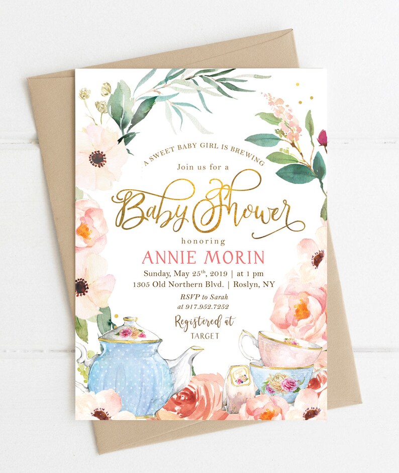 Floral Tea Party Baby Shower Invitation Girl Shower Floral Etsy