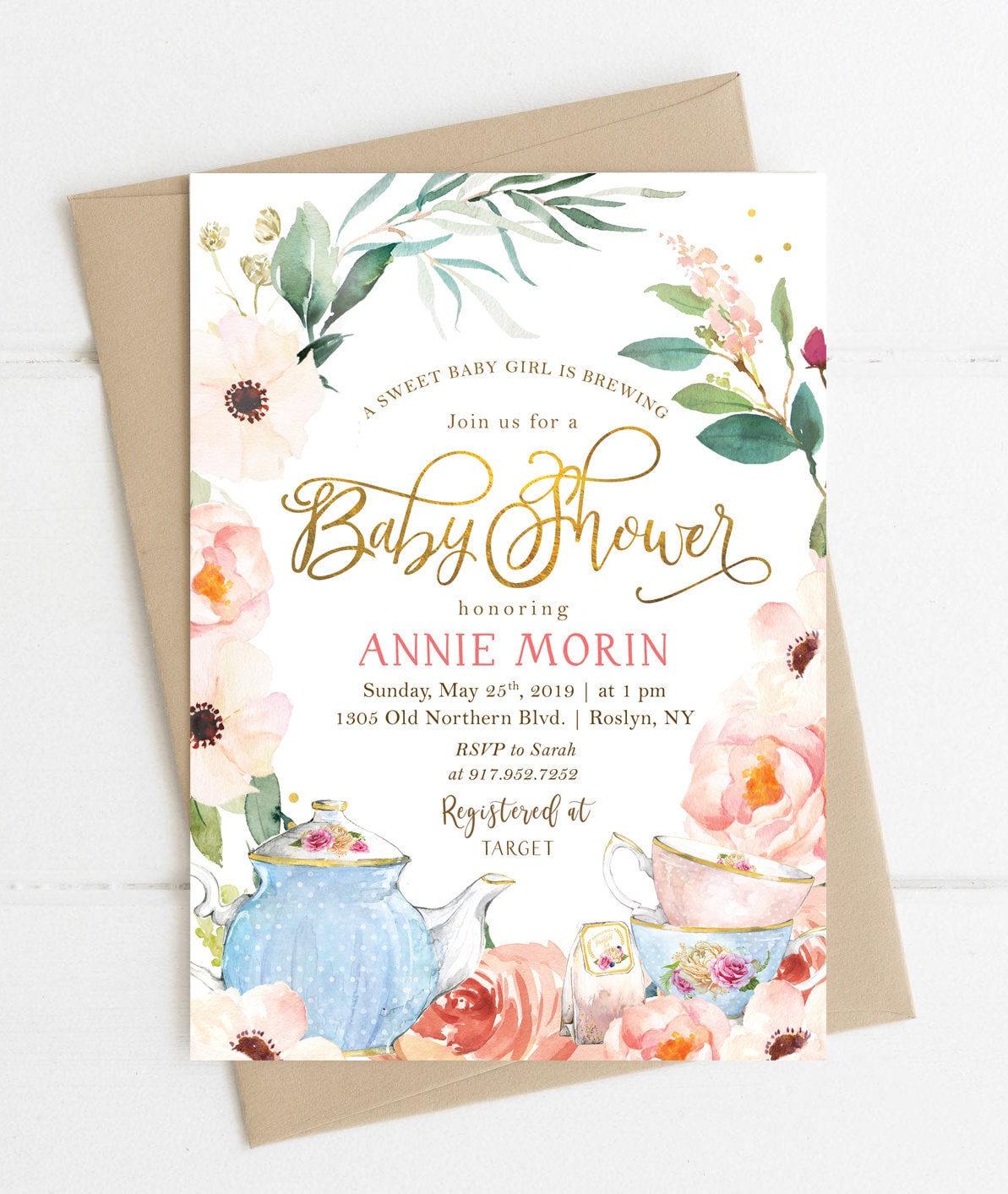 Floral Tea Party Baby Shower Invitation Girl Shower Floral Etsy