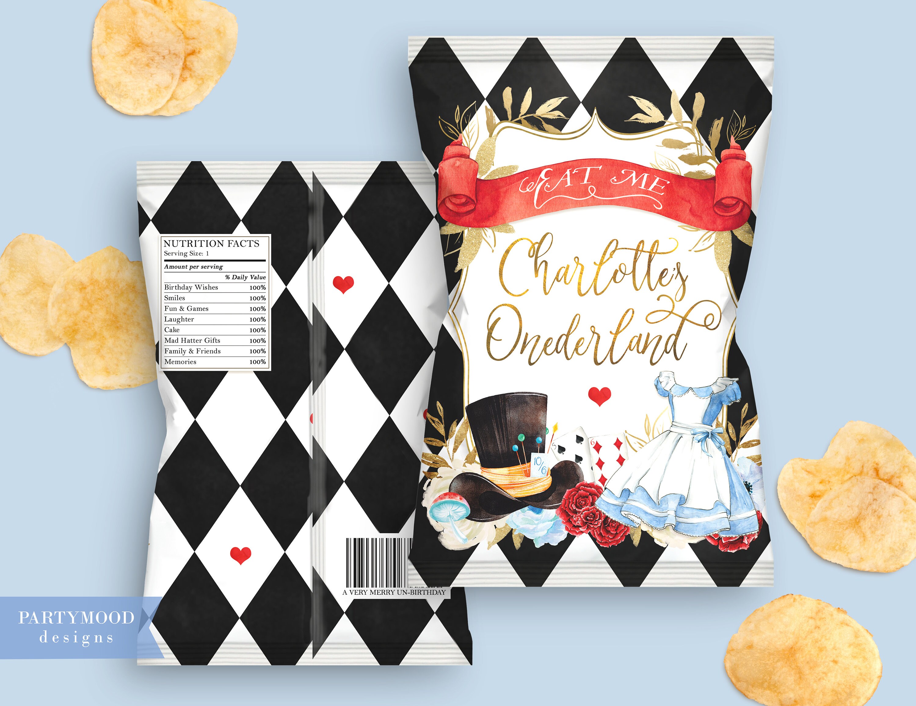 Alice in Wonderland Chip Bag, Party Decorations, Chips Bag Template ...