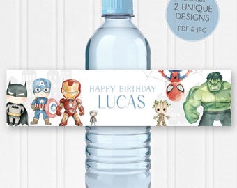 Superhero Water Bottle Labels, Superhero Edtiable Labels, Avengers Water Bottle Labels, Boy Avengers Party, Instant Download Printable