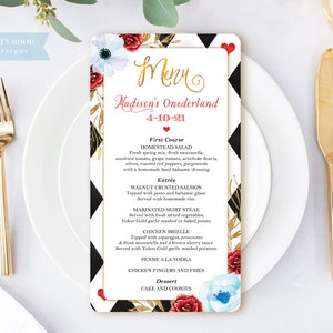 Alice im Wunderland Menü, Party Dekoration, Onederland Party Menü, Mädchen 1. Geburtstag, Baby Shower, Mad Tea Party Dekor, DIGITAL PRINTABLE