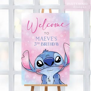 Plantilla de letrero de bienvenida de cumpleaños de Stitch, letrero de bienvenida editable para fiesta de cumpleaños de Stitch, diseño divertido para fiesta infantil, descarga instantánea, imprimible
