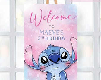 Stitch Birthday Welcome Sign Template, Editable Stitch Birthday Party Welcome Sign, Fun Design for Kids Party, Instant Download, Printable