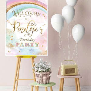 Rainbow Cupcake Toppers, Rainbow Birthday Invite, Magical Party decor, Unicorn Girl 1st Birthday, Summer Rainbow Party, Blush Pastel Gold image 8