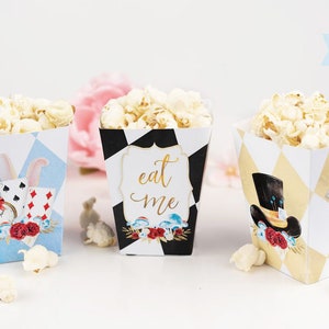 Alice im Wunderland Popcorn Box, Party Dekoration, Onederland Dekor, Gunst, Mädchen 1. Geburtstag, Mad Tea Party Dekor, DIGITAL PRINTABLE