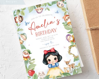 Snow White Invitation, Editable Princess Invite, Snow White Theme Princess Party Kids Birthday Invitation Digital Printable Template ANY AGE