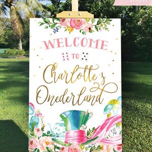 Alice In Wonderland ONE Banner, Highchair Banner, Onederland, Girl 1st Birthday Party, Mad Hatter Tea Party, Bunting, Digital Printable image 10