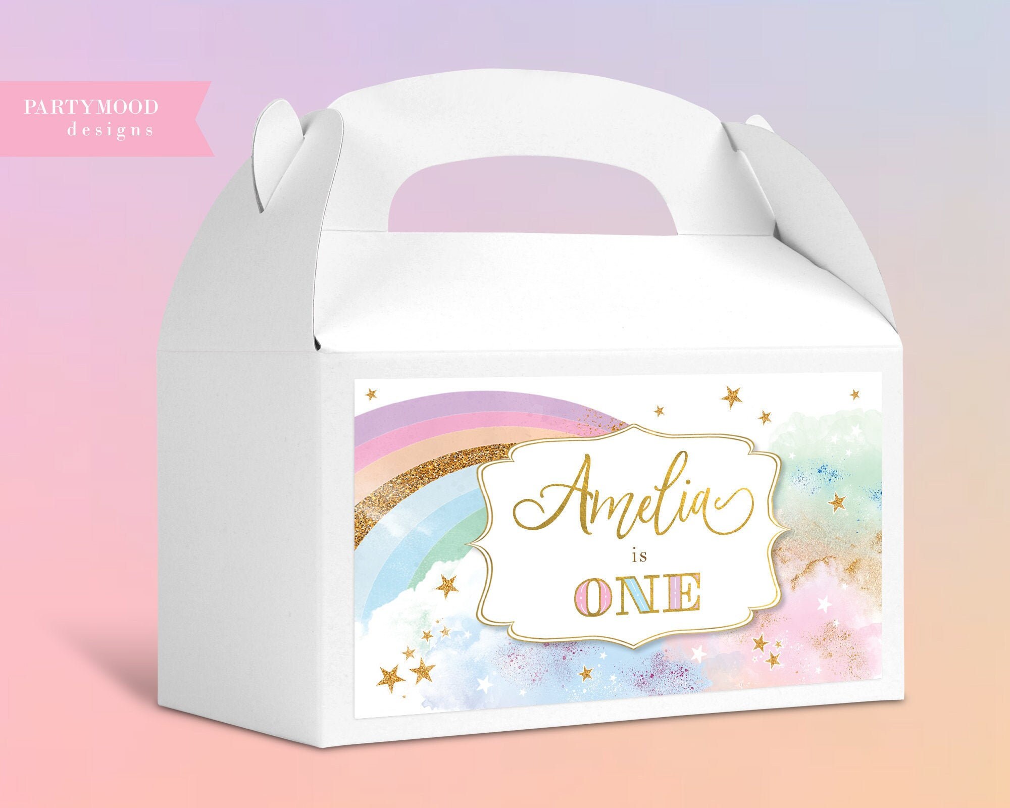 Rainbow Gable Box Editable Rainbow Unicorn Birthday Gift Box Favor Magical Party Decor Unicorn Girl Birthday Rainbow Theme