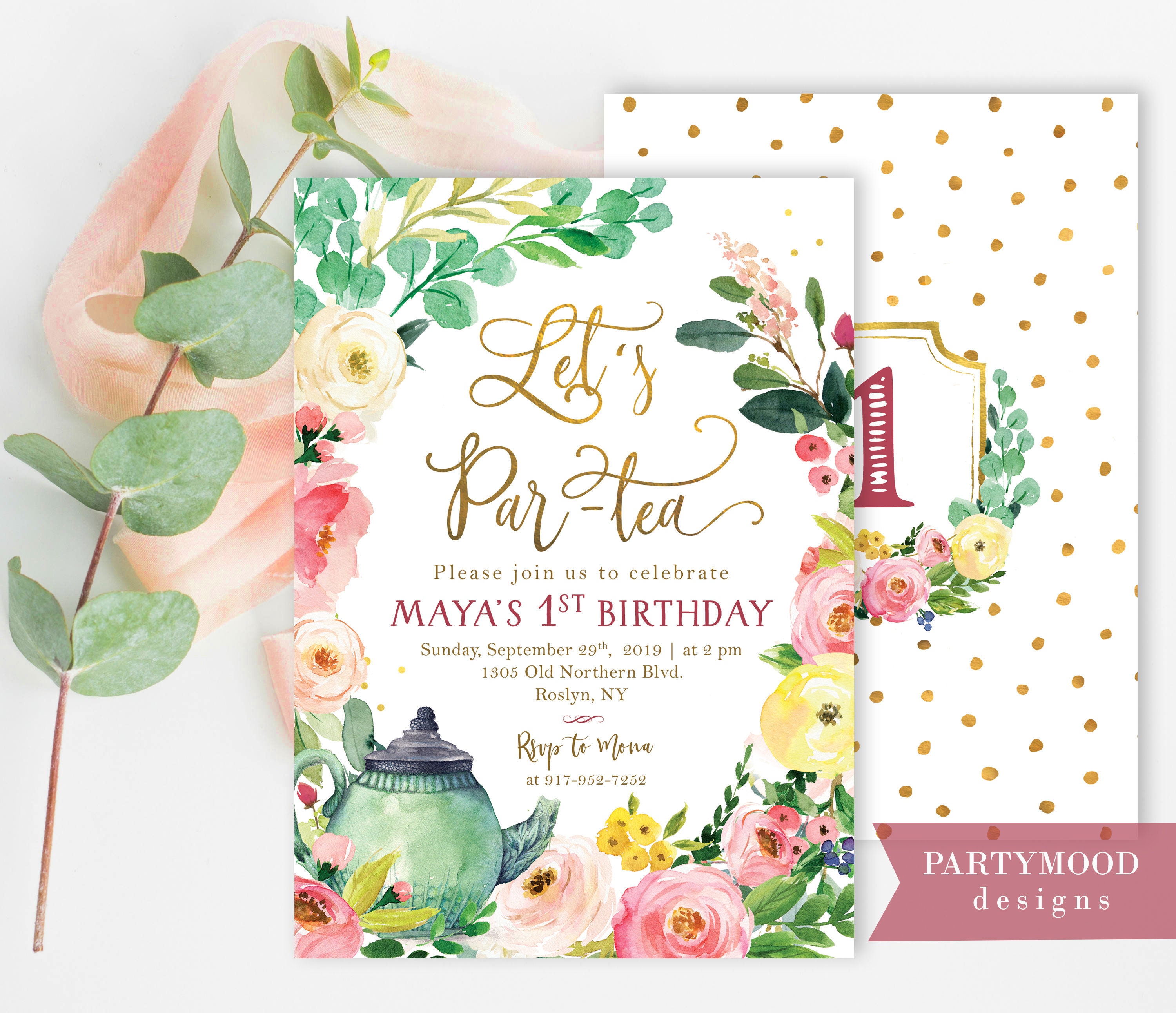Floral Tea Party Birthday Invitation Girl 1st Birthday Fall Etsy
