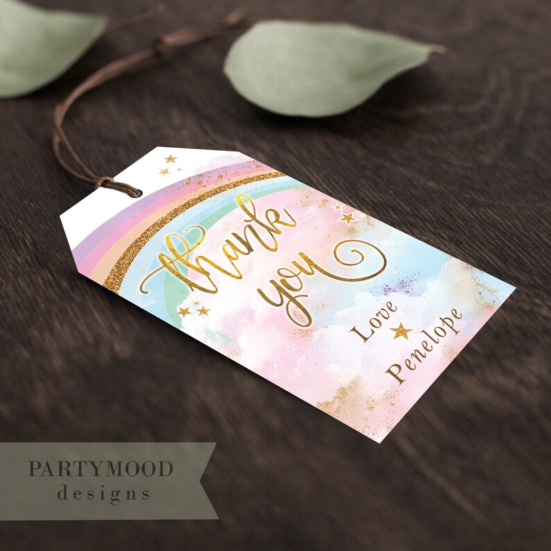 Rainbow Cupcake Toppers, Rainbow Birthday Invite, Magical Party decor, Unicorn Girl 1st Birthday, Summer Rainbow Party, Blush Pastel Gold image 7