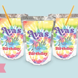 Tie Dye Capri Sun Labels, Tie-Dye Birthday Decor, Tie Dye Birthday Sign, Hippie Peace Theme, Girl Birthday, Vintage, Printable ANY AGE