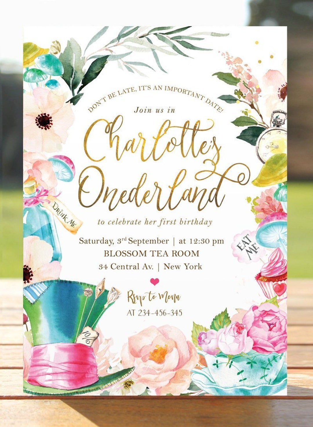 Alice in Wonderland Invitation, Onederland, Girl's 1st Birthday Party
