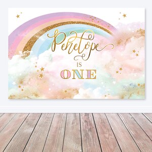 Rainbow Cupcake Toppers, Rainbow Birthday Invite, Magical Party decor, Unicorn Girl 1st Birthday, Summer Rainbow Party, Blush Pastel Gold image 9