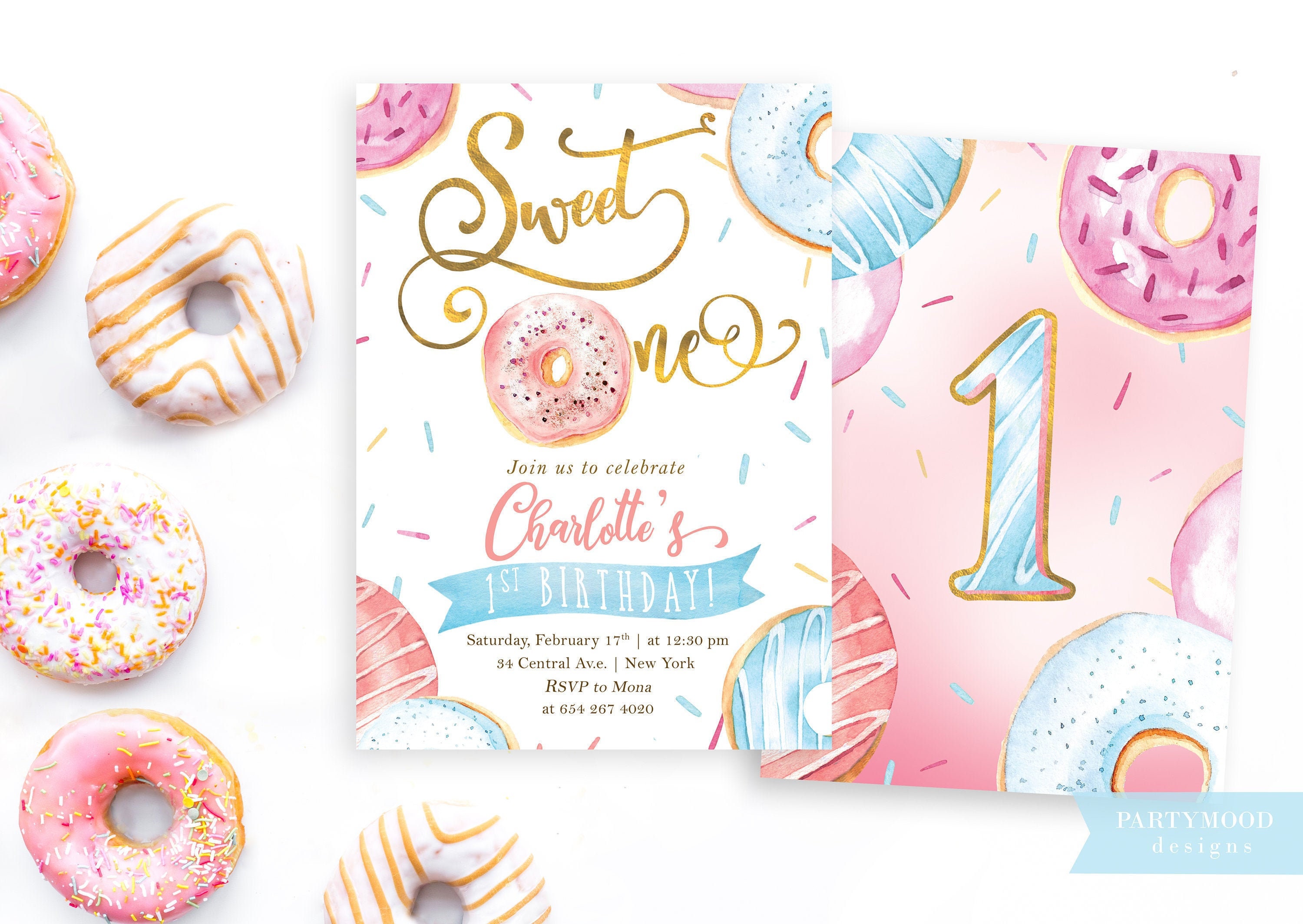 Donut Birthday Invitation Donut Sweet One Invite Donut First Etsy