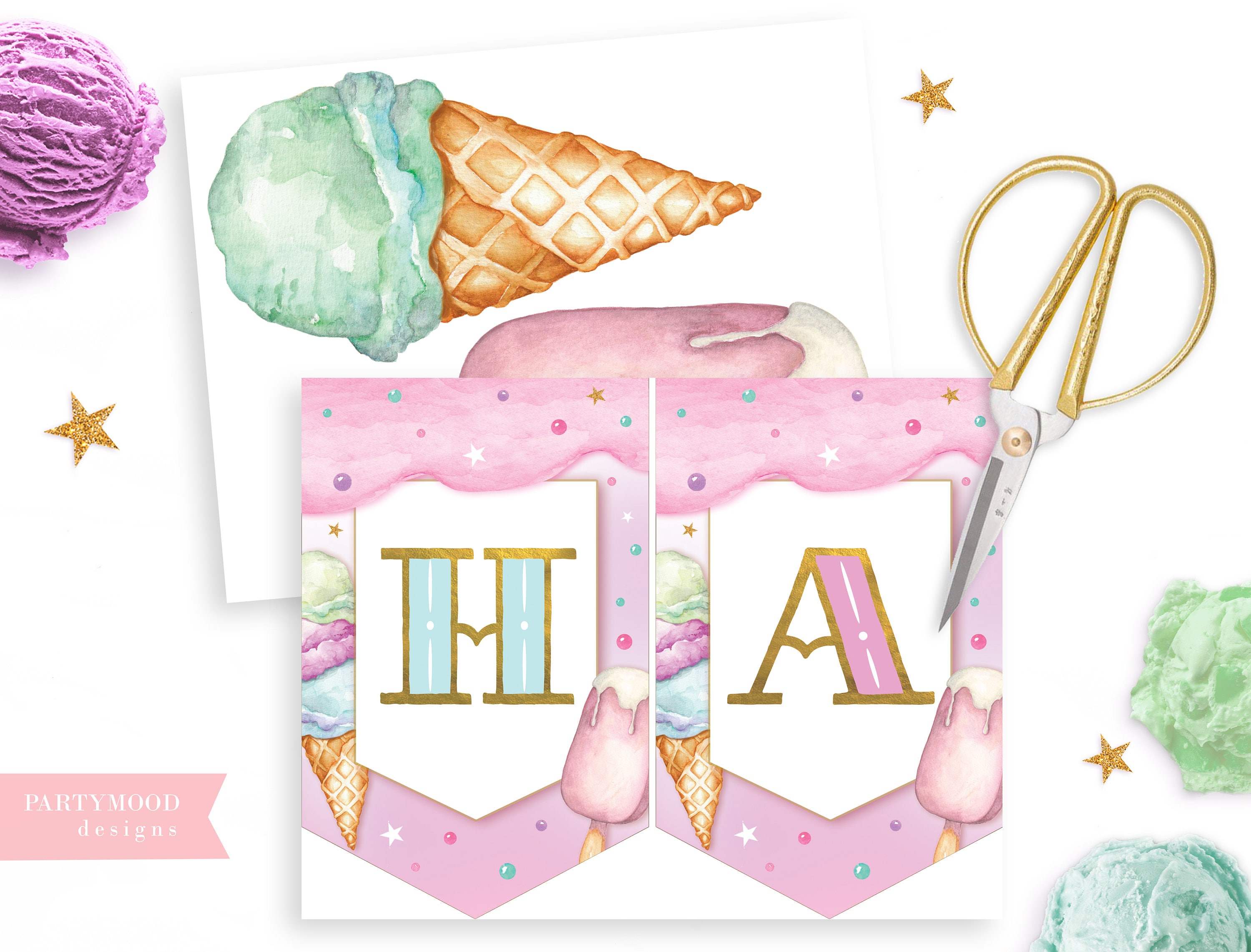 Ice Cream Happy Birthday Banner One is Sweet Bunting - Etsy