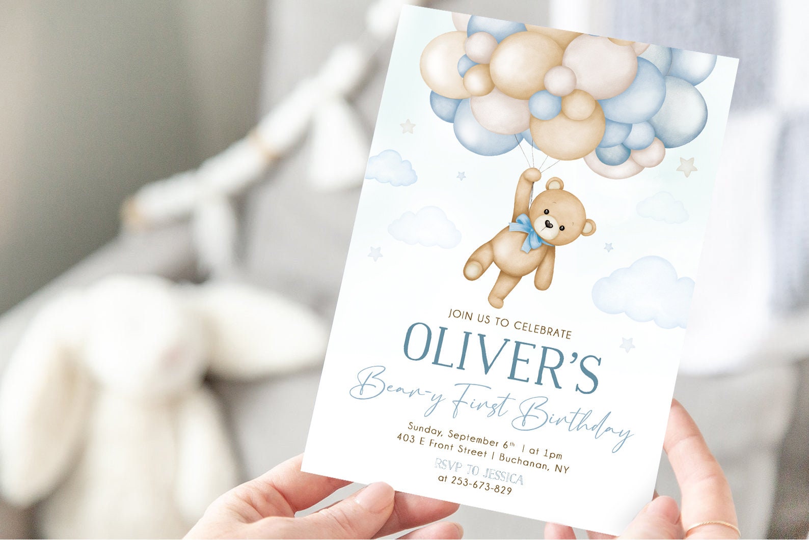 Teddy Bear Birthday Invitation Beary First Birthday Party Invite Boy ...