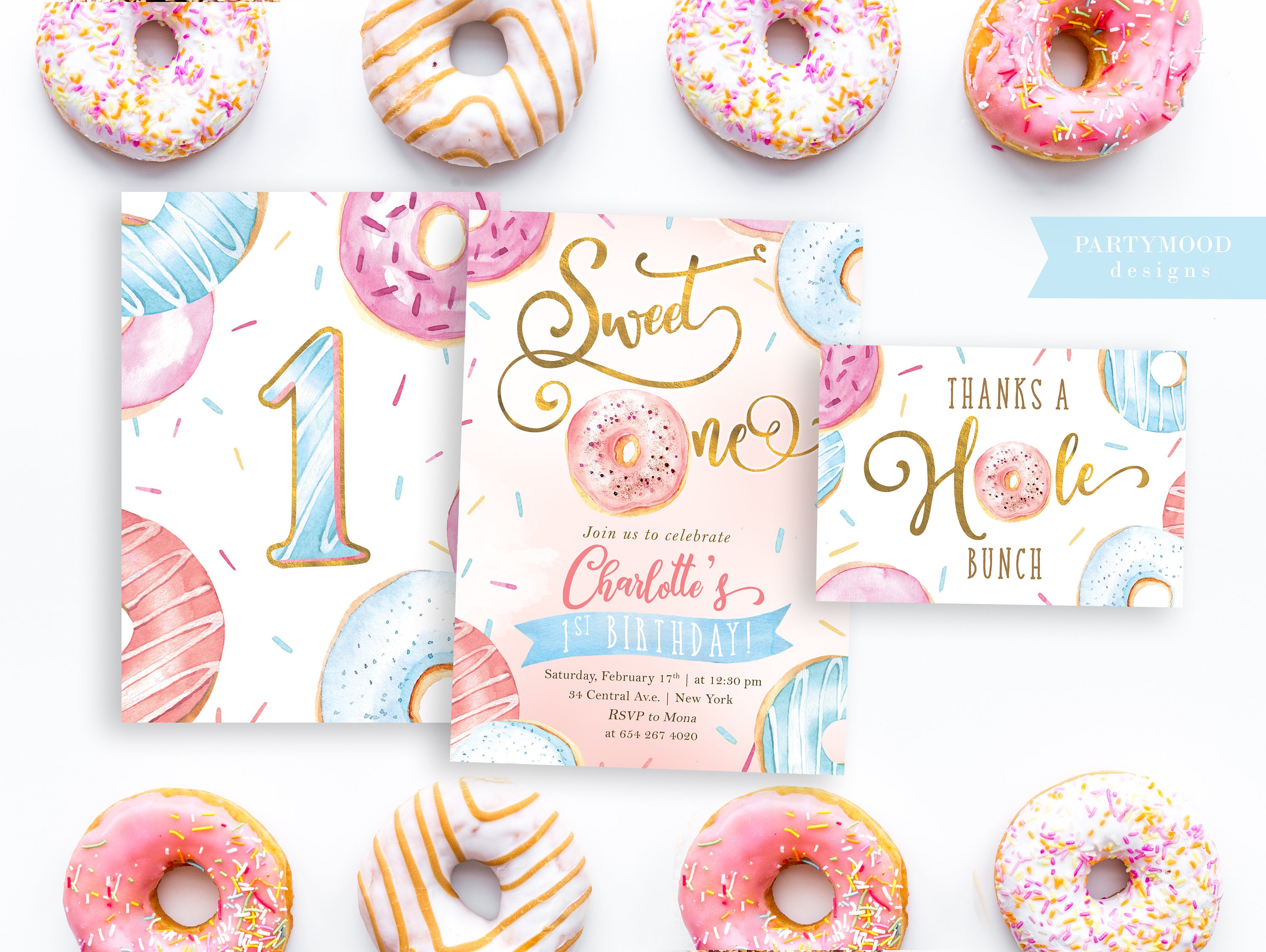 Donut Birthday Invitation Donut Sweet One Invite Donut First Etsy