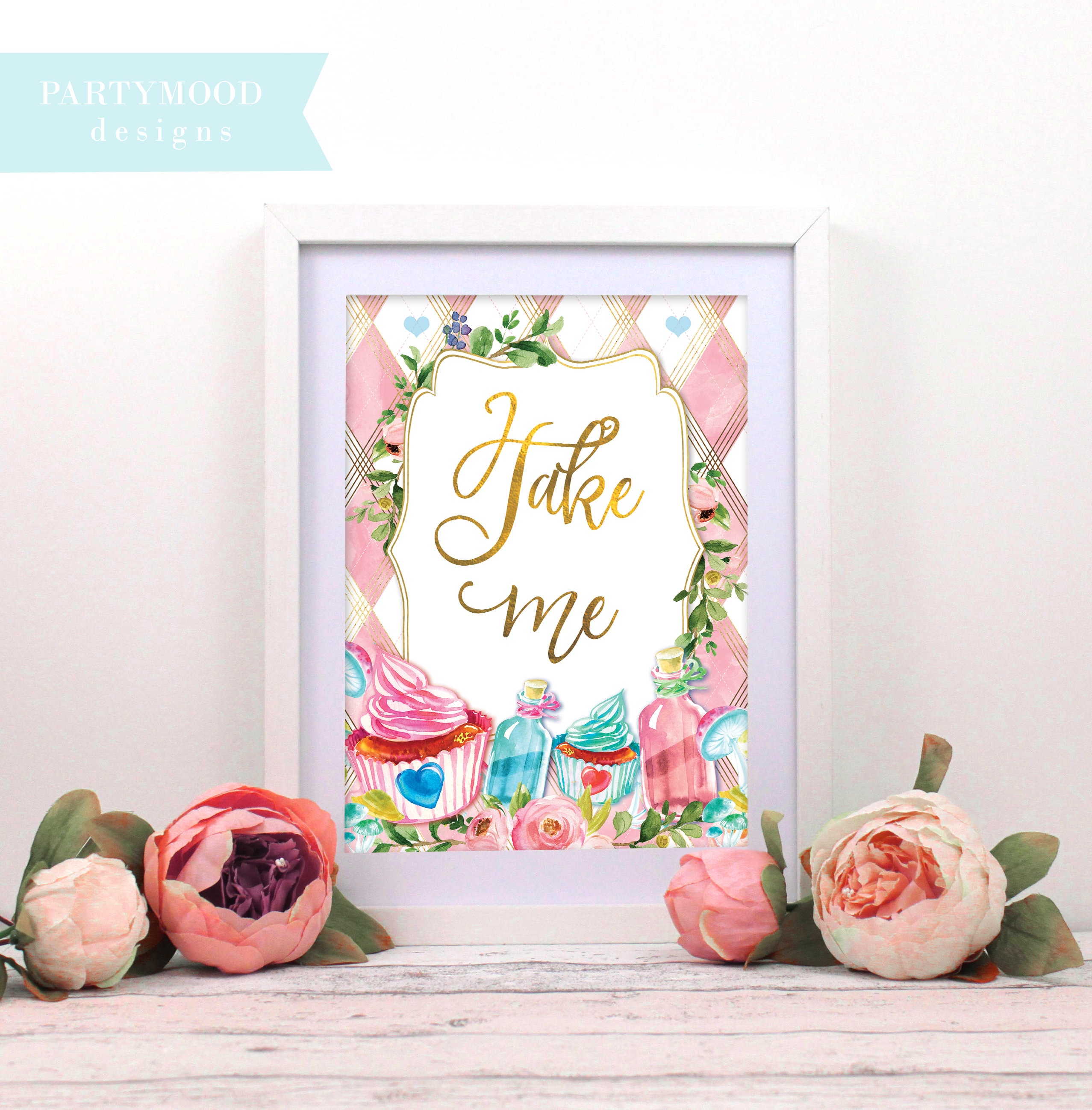 Alice In Wonderland Take Me Sign Decor Onederland Girls 1st Birthday Party Invitation Mad Tea Party Alice Theme Decor Alice