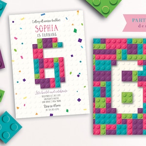 Building Blocks Invitation, Editable, Blocks Birthday Party, Building Blocks Invite, Build It Bricks, Girl Birthday Party, Any Age PRINTABLE